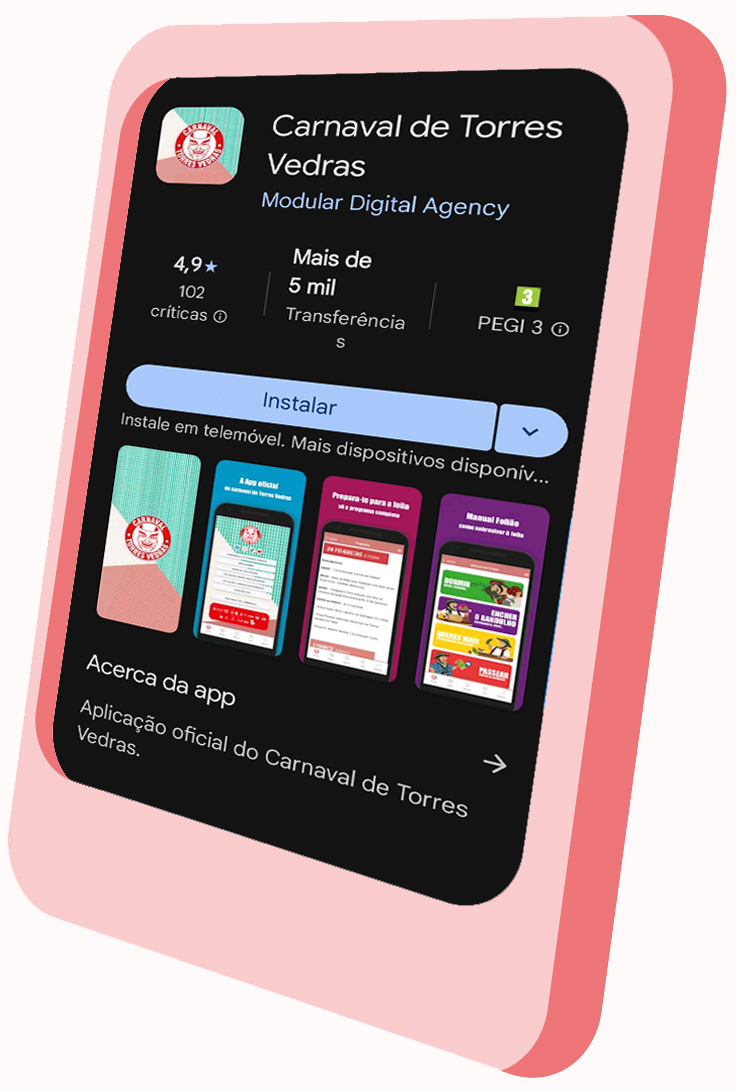telefone com app do Carnaval de Torres Vedras