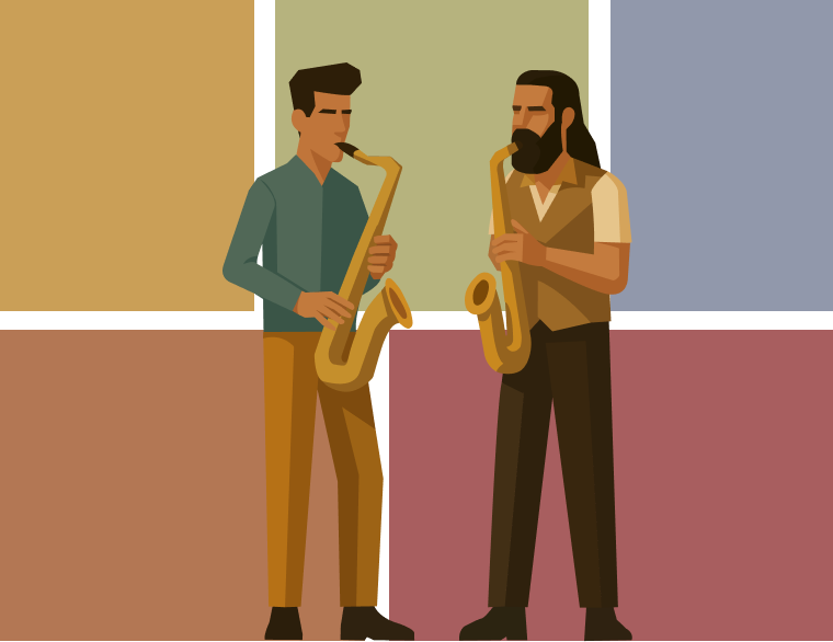 Músicos a tocar saxofone