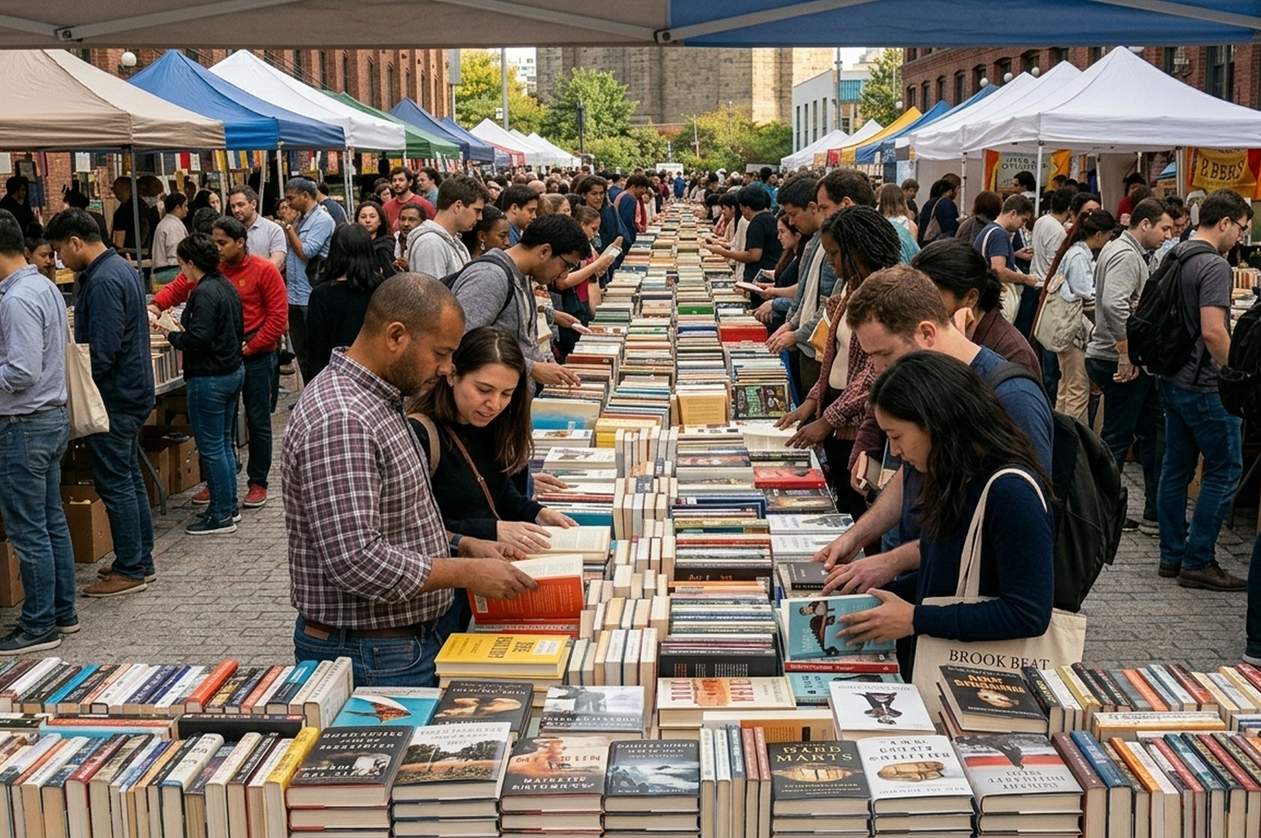 pessoas nas bancadas de livros