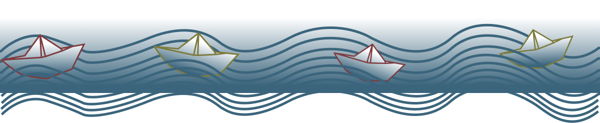 banner azul com barcos vermelhos e verdes