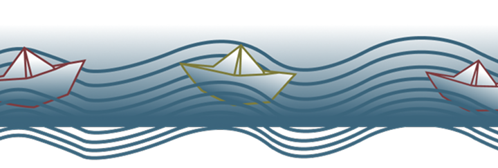 banner azul com barcos vermelhos e verdes