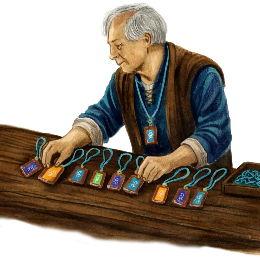 drawing of an old man giving badges