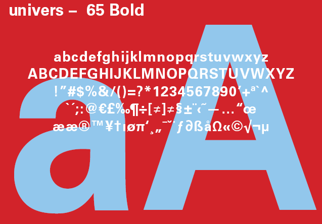Alfabeto da tipografia univers em peso 65 bold