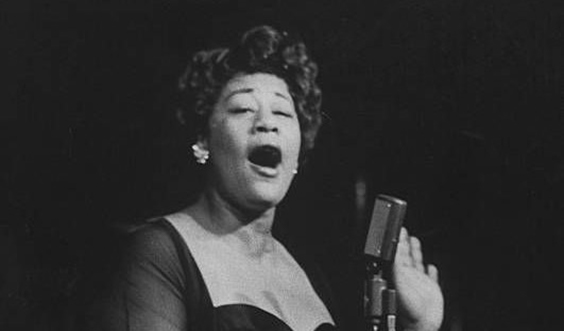 black and white image of ella singing