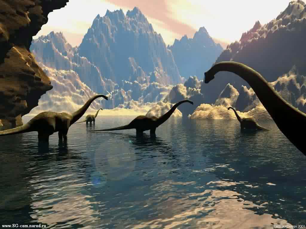 lago com dinossauros